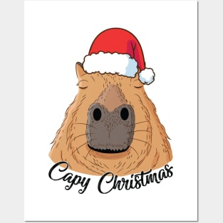 Capy or Huppy Christmas Capybara Holidays Santa Design Posters and Art